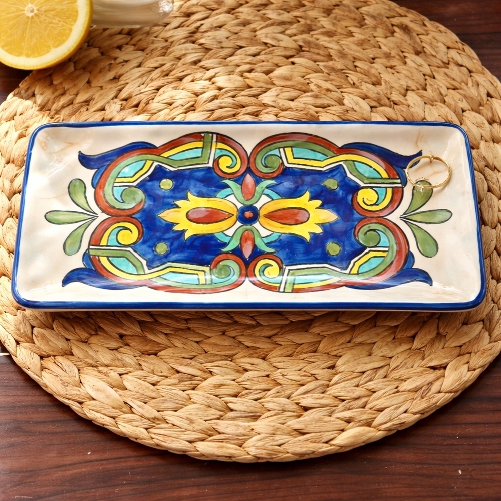 Maxcera Tuscan Jewel Ceramic Tray Colorful Rectangular Serving Dish Jewelry Tray